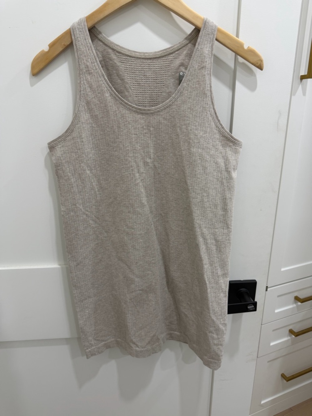 Athleta - beige heather breathable back long tank top, L